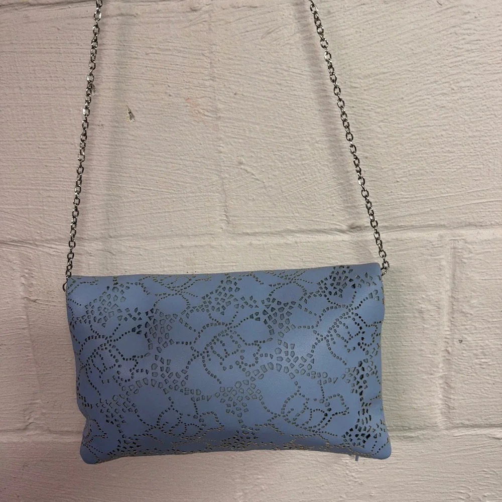 Urban Expressions Light Blue‎ Laser Cut Foldover Clutch Crossbody Shoulder Bag